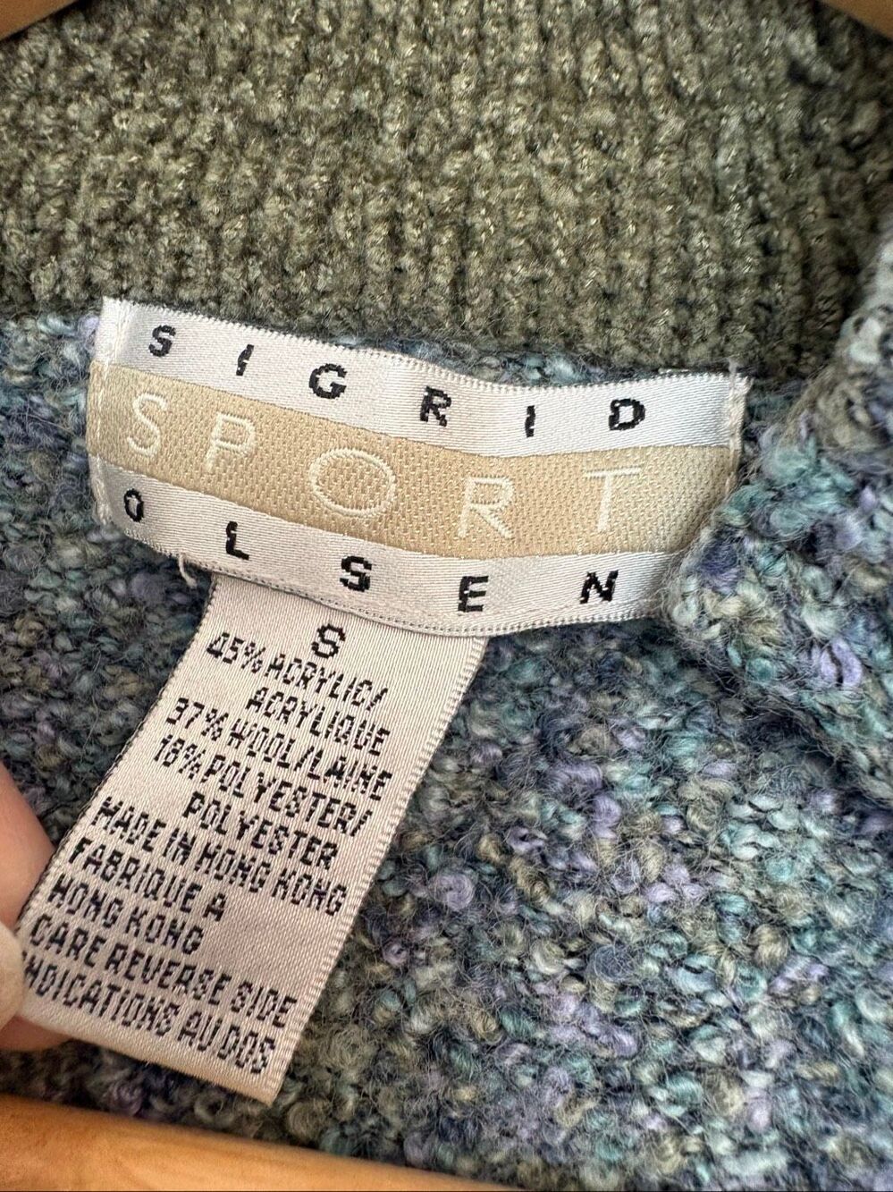 Sigrid Olsen Textured Bouclé Open Front Sweater Vest Olive Green Blue Size Small - Picture 5 of 5